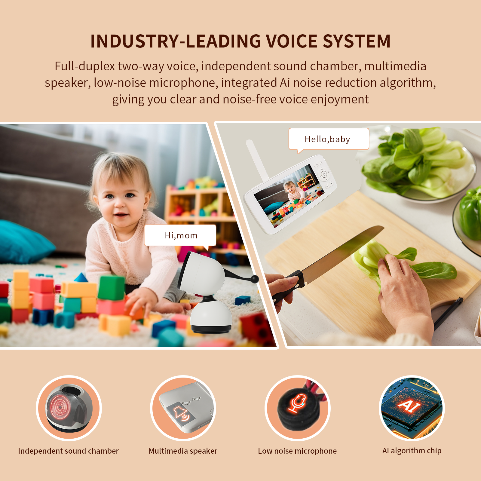 BM-5 Dual-View Baby Monitor Set - 5" IPS, HD 1080p AI Sound Detection, Night Vision, App Control | SYMBOM