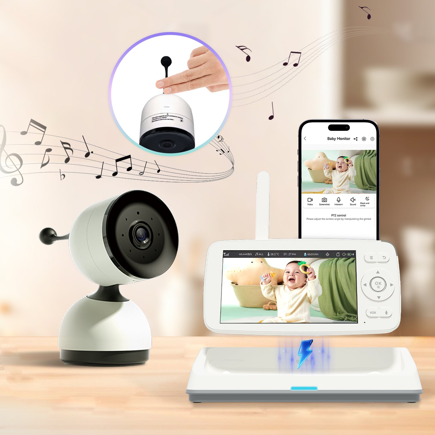 BM-5 Dual-View Baby Monitor Set - 5" IPS, HD 1080p AI Sound Detection, Night Vision, App Control | SYMBOM