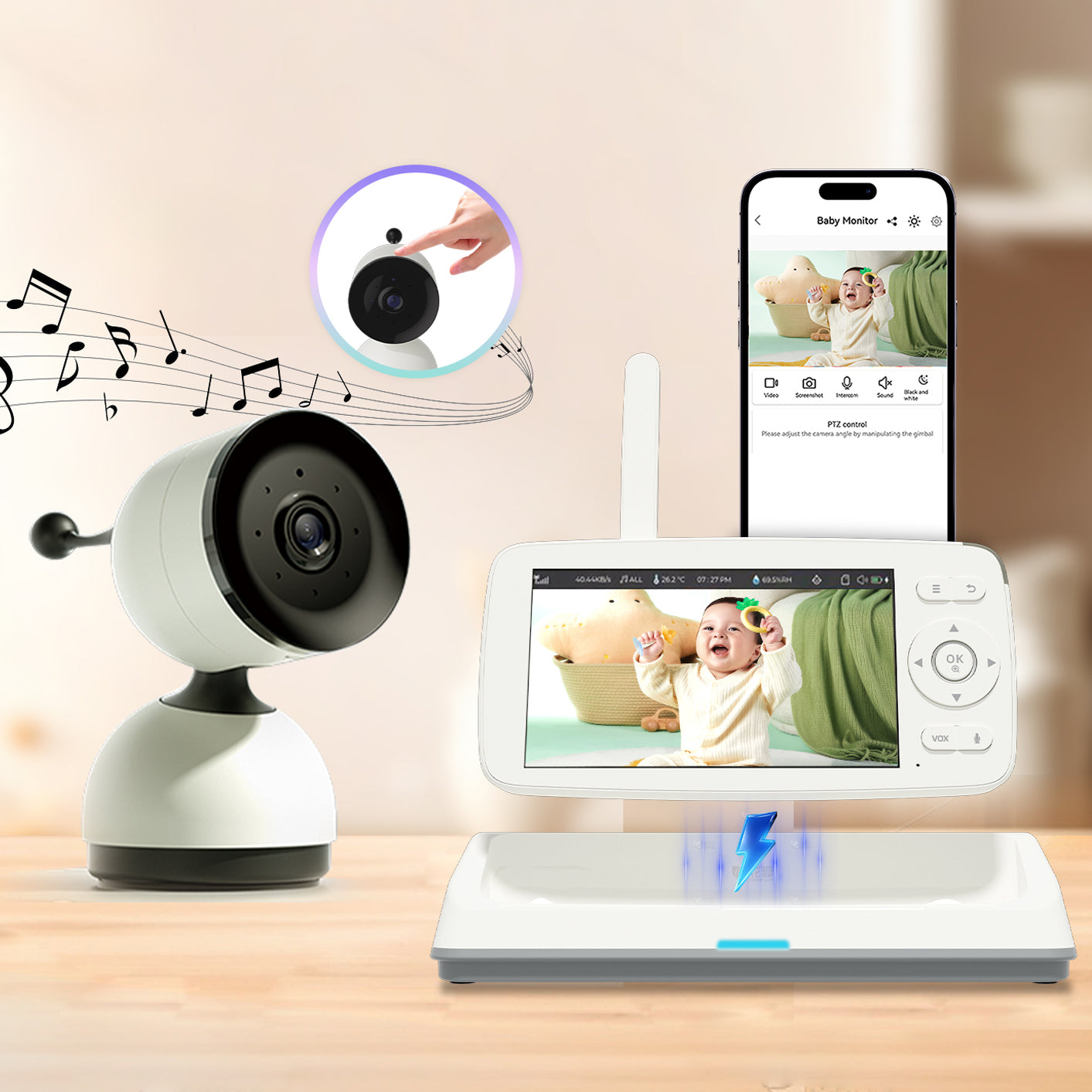 BM-5 Dual-View Baby Monitor Set - 5" IPS, HD 1080p AI Sound Detection, Night Vision, App Control | SYMBOM