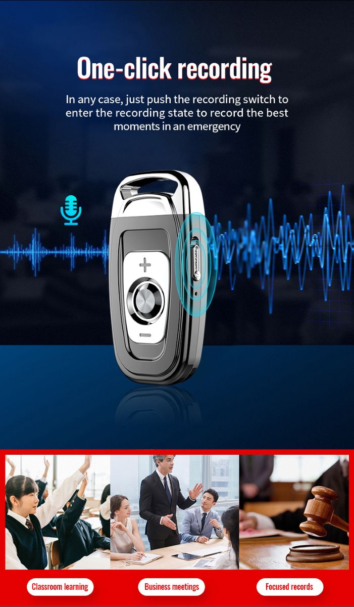 Mini Keychain Voice Recorder – 48 Hour HD Audio & Voice-Activated recording