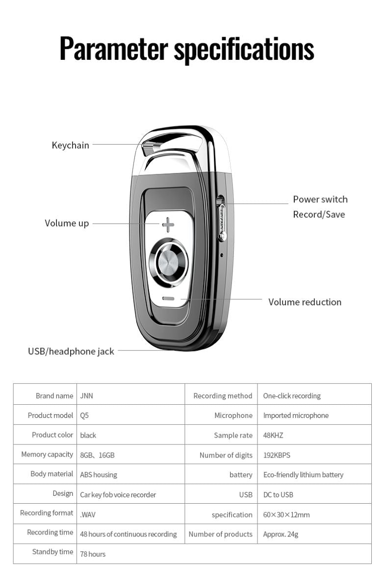 Mini Keychain Voice Recorder – 48 Hour HD Audio & Voice-Activated recording