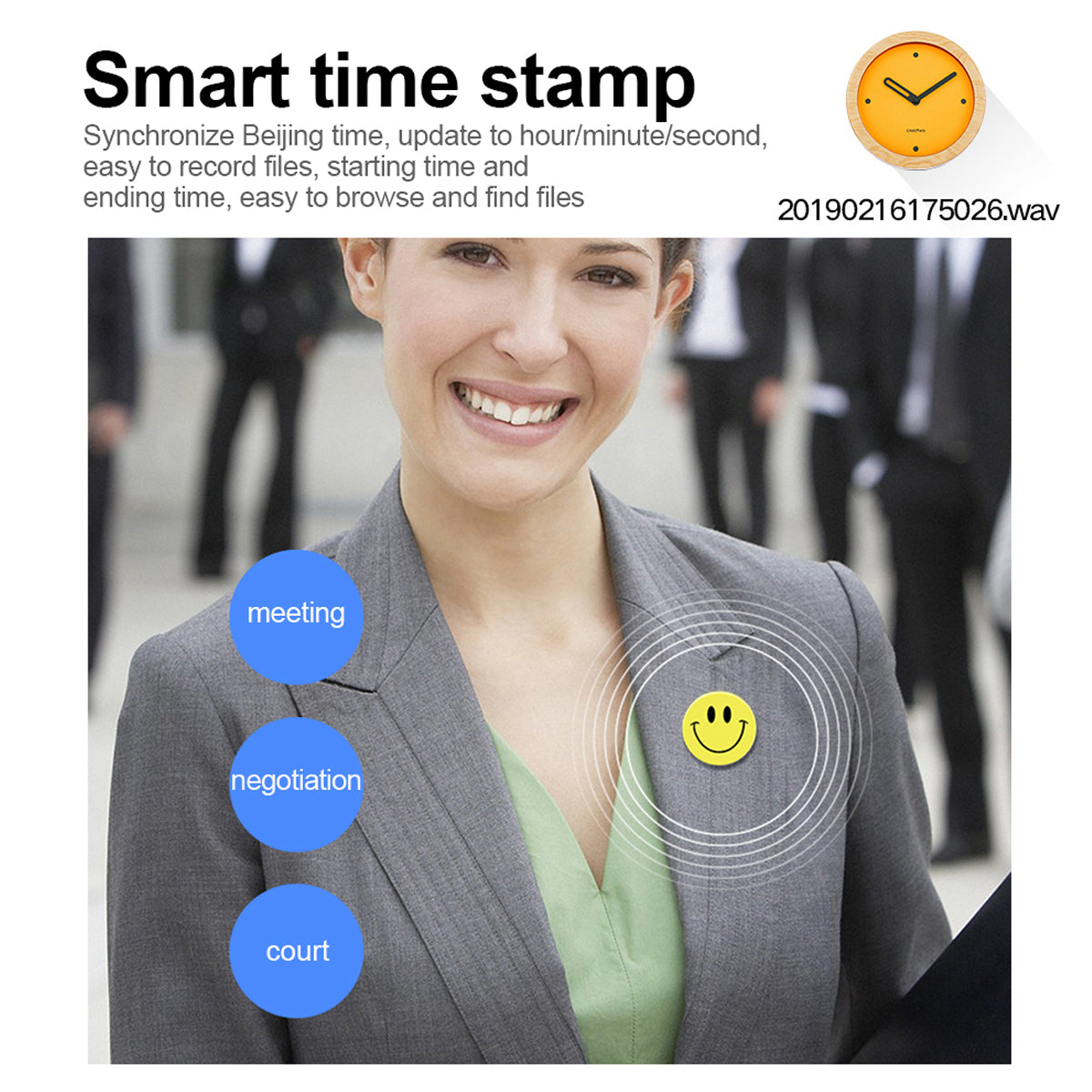 Mini Pin Badge Voice Recorder – HD Voice with Time Stamp & Activated Recording