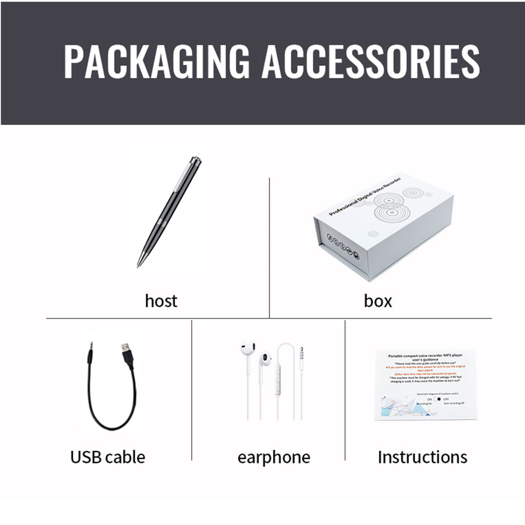 Pen-Shape Professional Voice Recorder – 48 Hours, Voice-Activated Recording