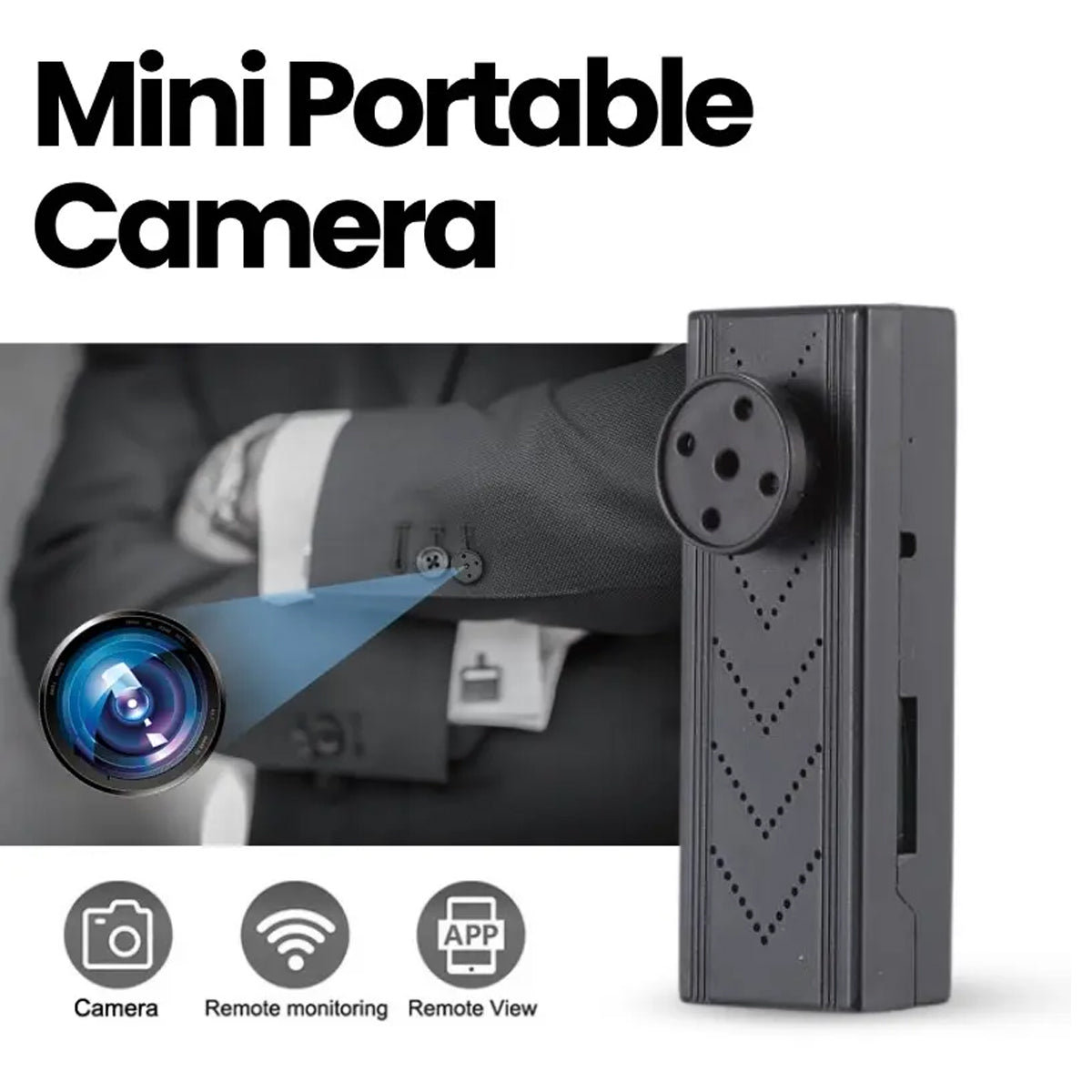 HD1080P Mini Button Back-Clip WiFi Spy Camera - Hidden Cam with Motion Detection