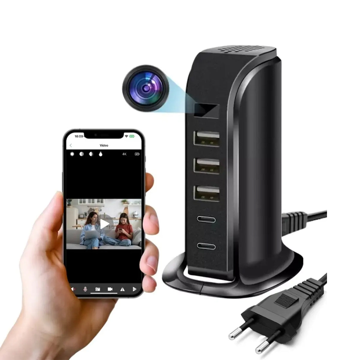 HD1080P Multi USB Charging Station WiFi Spy Camera - Hidden Nanny Cam