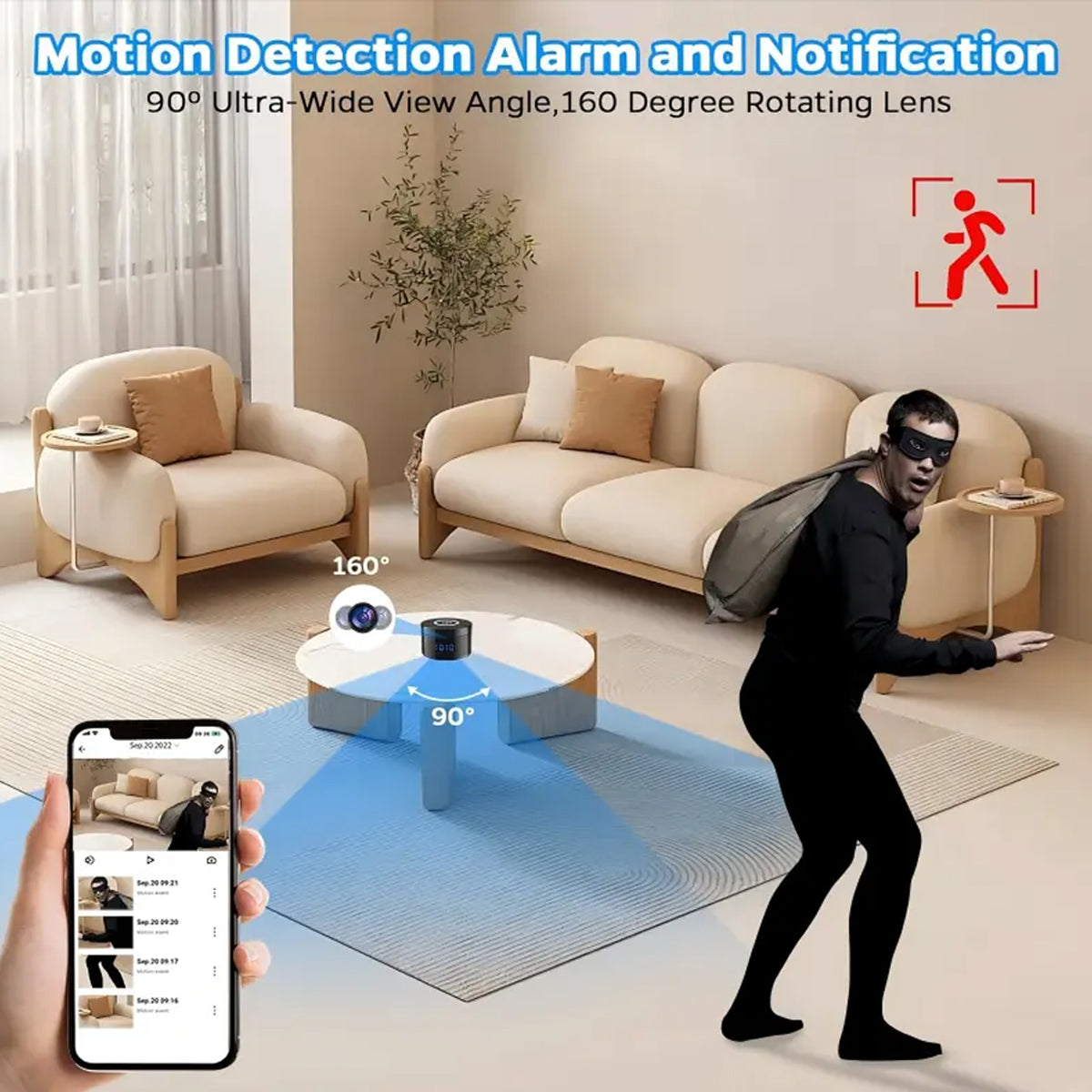 HD1080P Spy Camera WiFi Charger Clock WiFi with Rotating Lens & Digital Clock