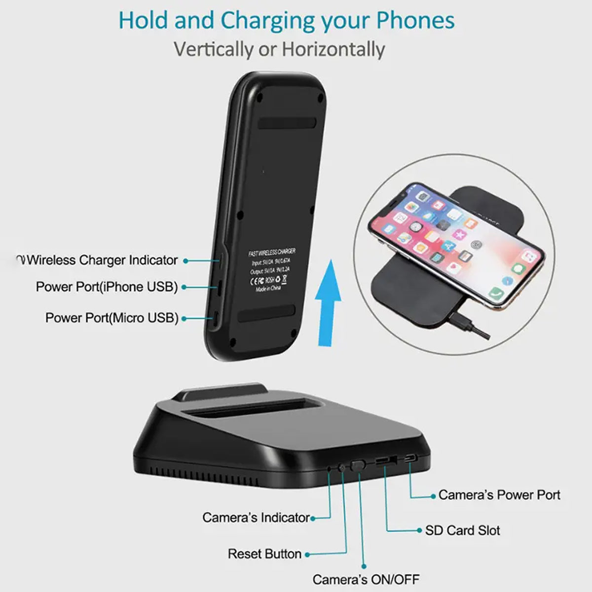 HD1080P WiFi Spy Camera Phone Charger Docking Station with Night Vision