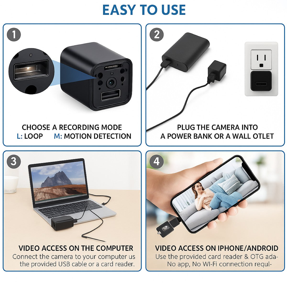 HD1080P USB Charger Hidden Spy Camera - Nanny Cam with Motion Detection