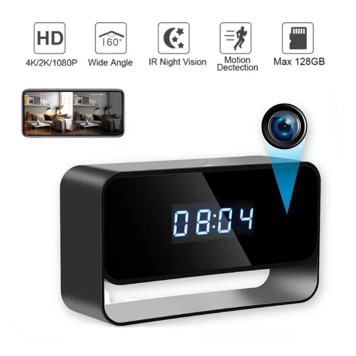 2K WiFi Hidden Camera Desk Clock - 24/7 Discreet Surveillance with Night Vision