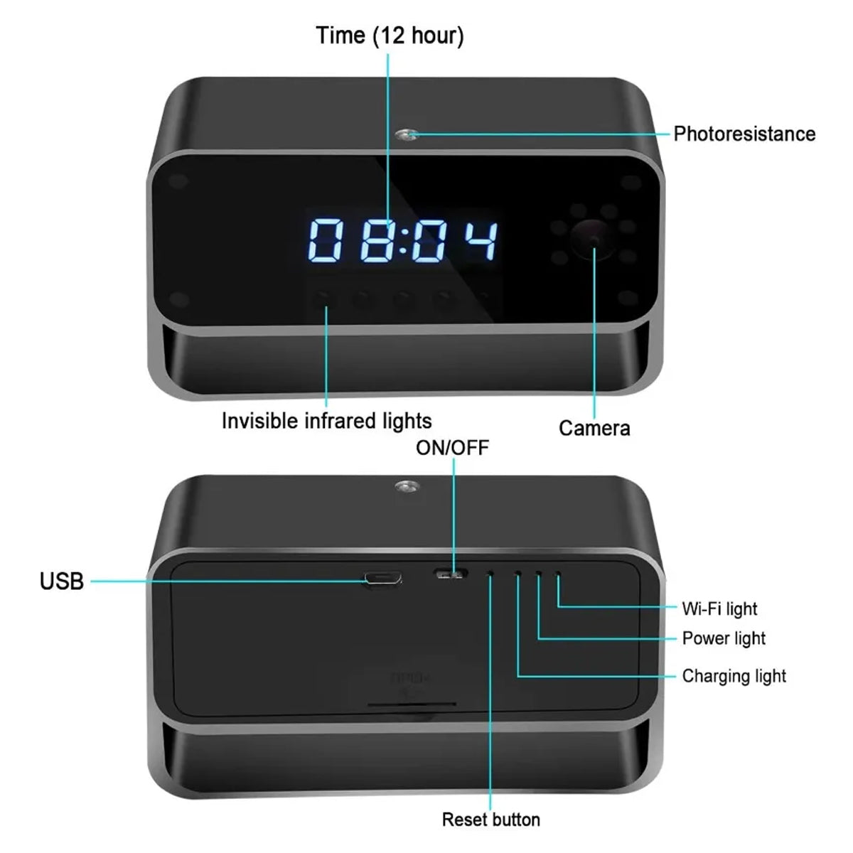 2K WiFi Hidden Camera Desk Clock - 24/7 Discreet Surveillance with Night Vision