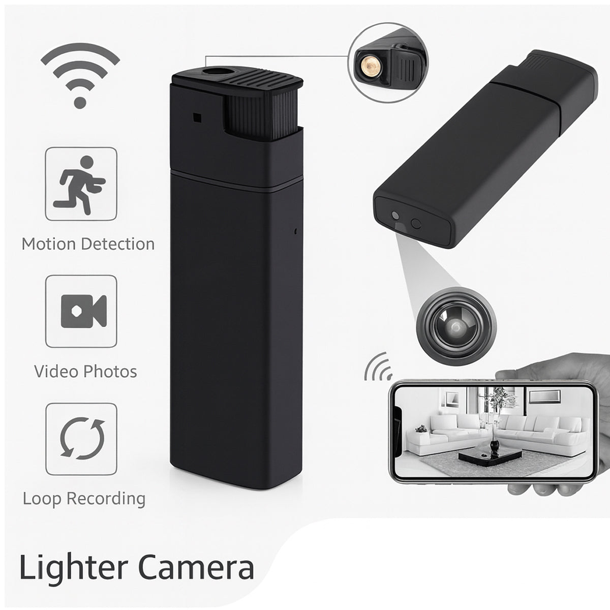 HD1080P WiFi Cigarette Lighter Hidden Spy Camera - Mini Camera with Night Vision