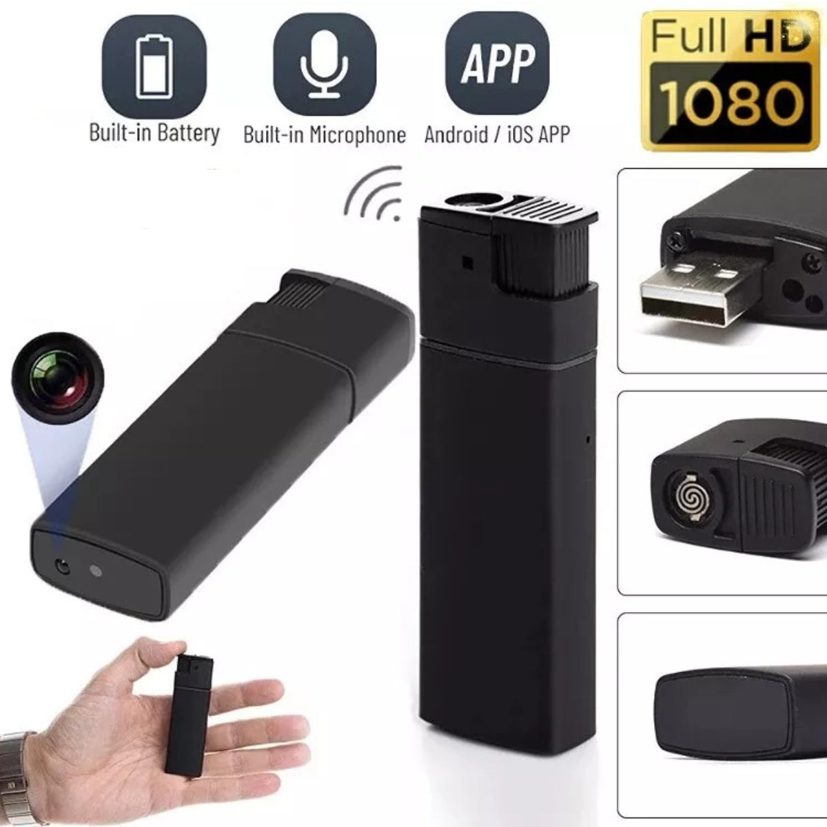 HD1080P WiFi Cigarette Lighter Hidden Spy Camera - Mini Camera with Night Vision