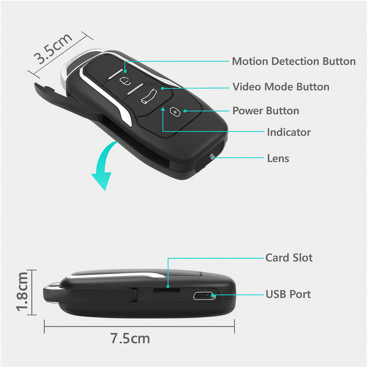 1080P Mini Car Key Hidden Camera - Keychain Spy DVR with Motion Detection