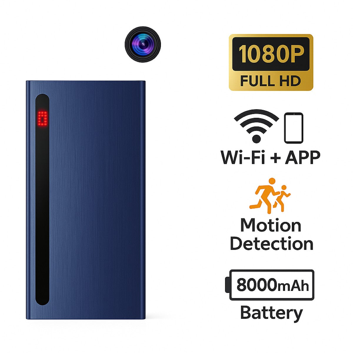 2K Wi-Fi Power Bank Spy Camera - 8000mAh Nanny Cam with Night Vision