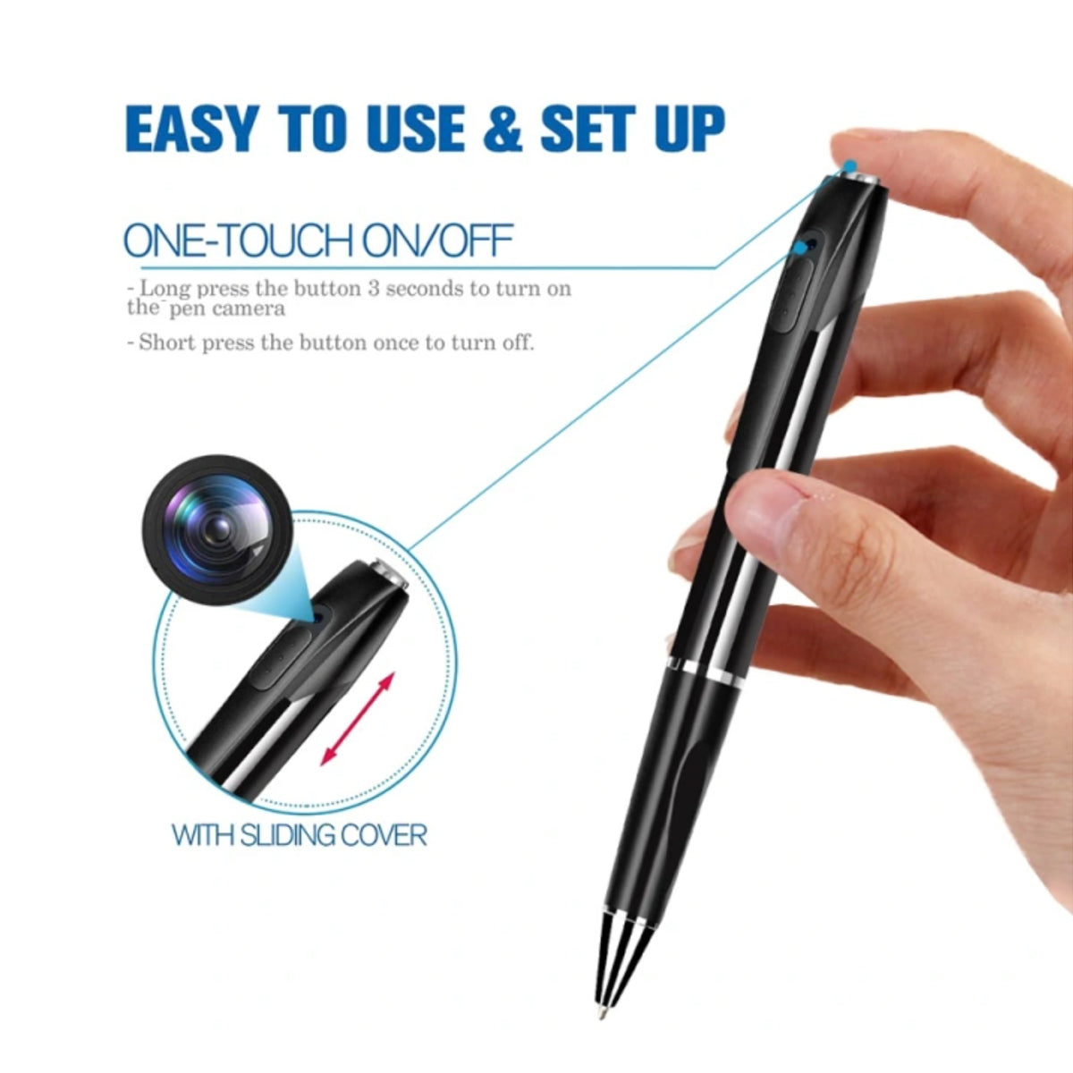 1080P Dual-Battery Spy Camera Pen - Portable DVR Writing Pen with 150 min Recording
