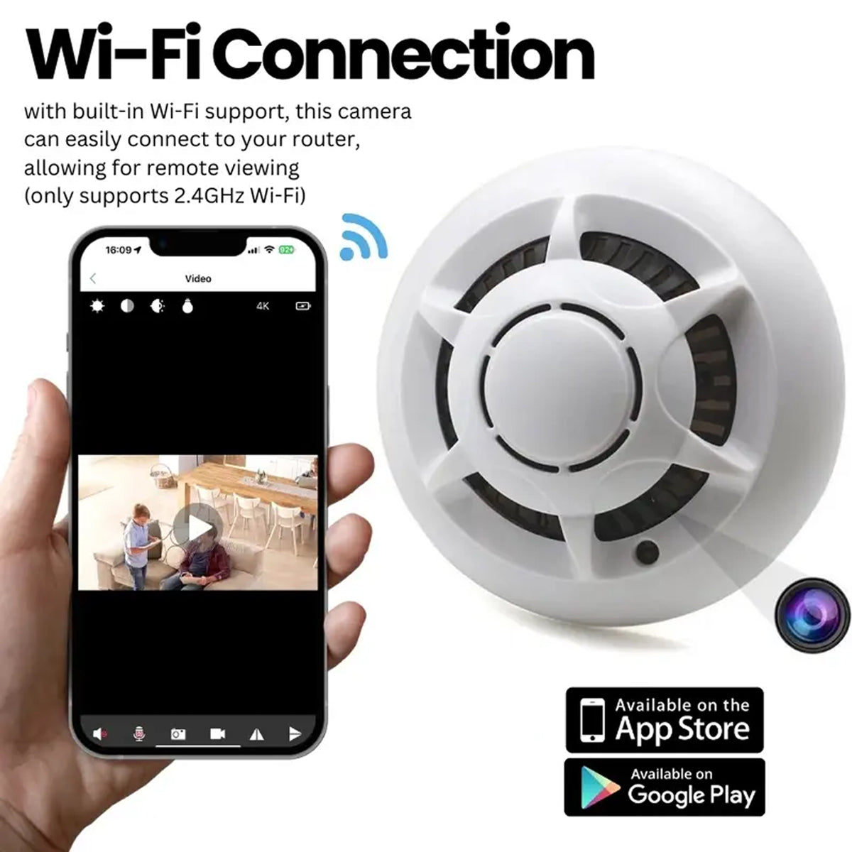 1080P WiFi Smoke Detector Spy Camera,Hidden Camera with Night Vision
