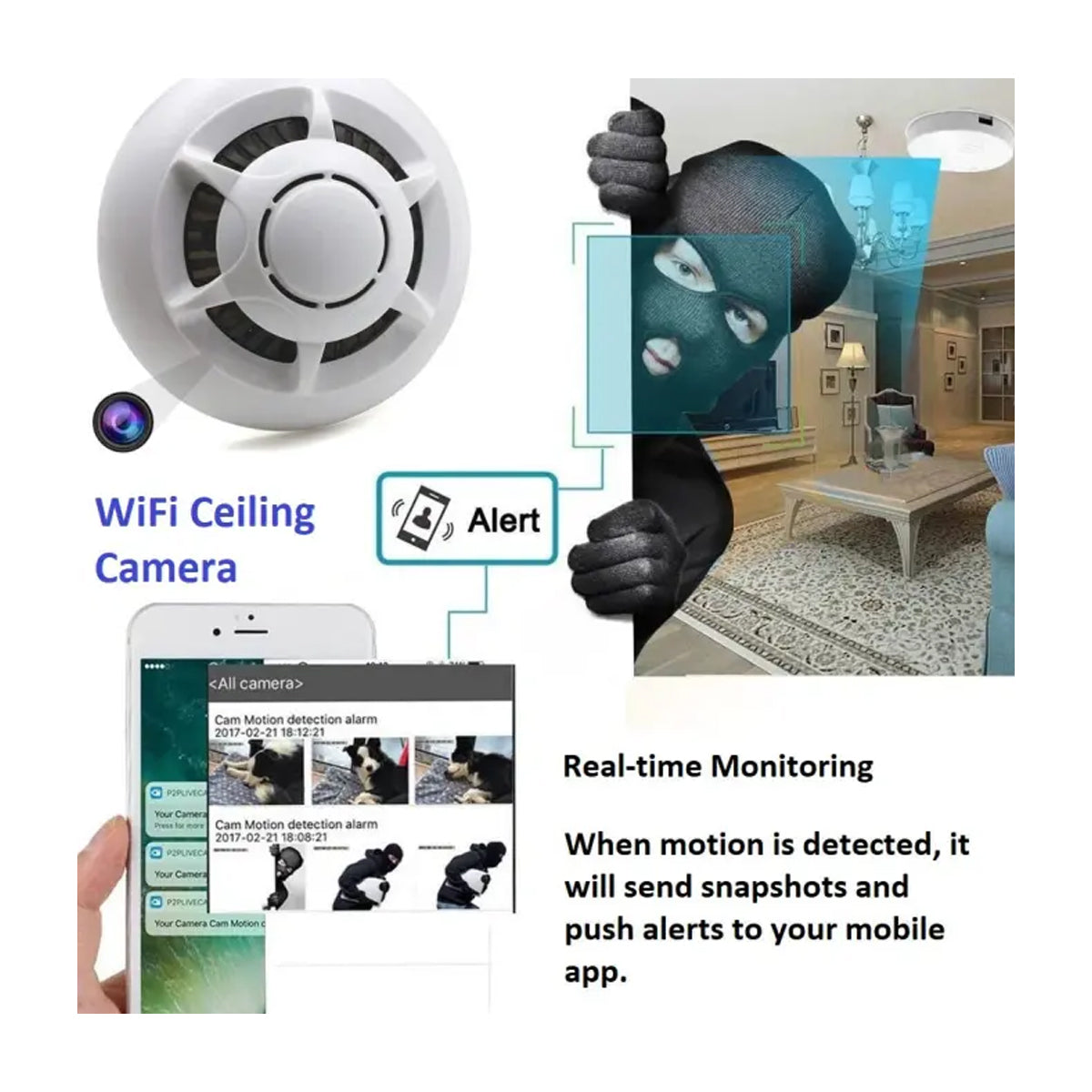 1080P WiFi Smoke Detector Spy Camera,Hidden Camera with Night Vision