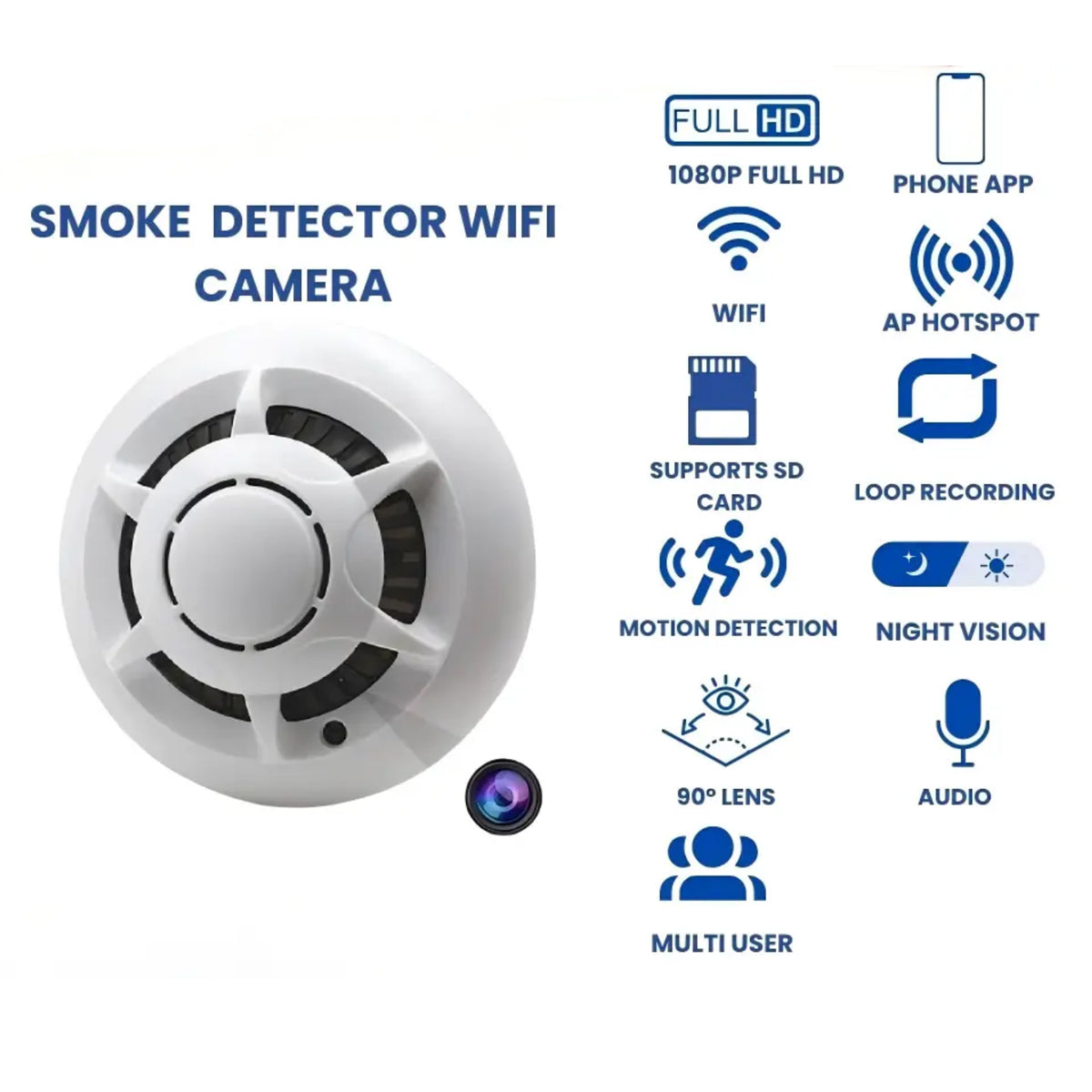 1080P WiFi Smoke Detector Spy Camera,Hidden Camera with Night Vision