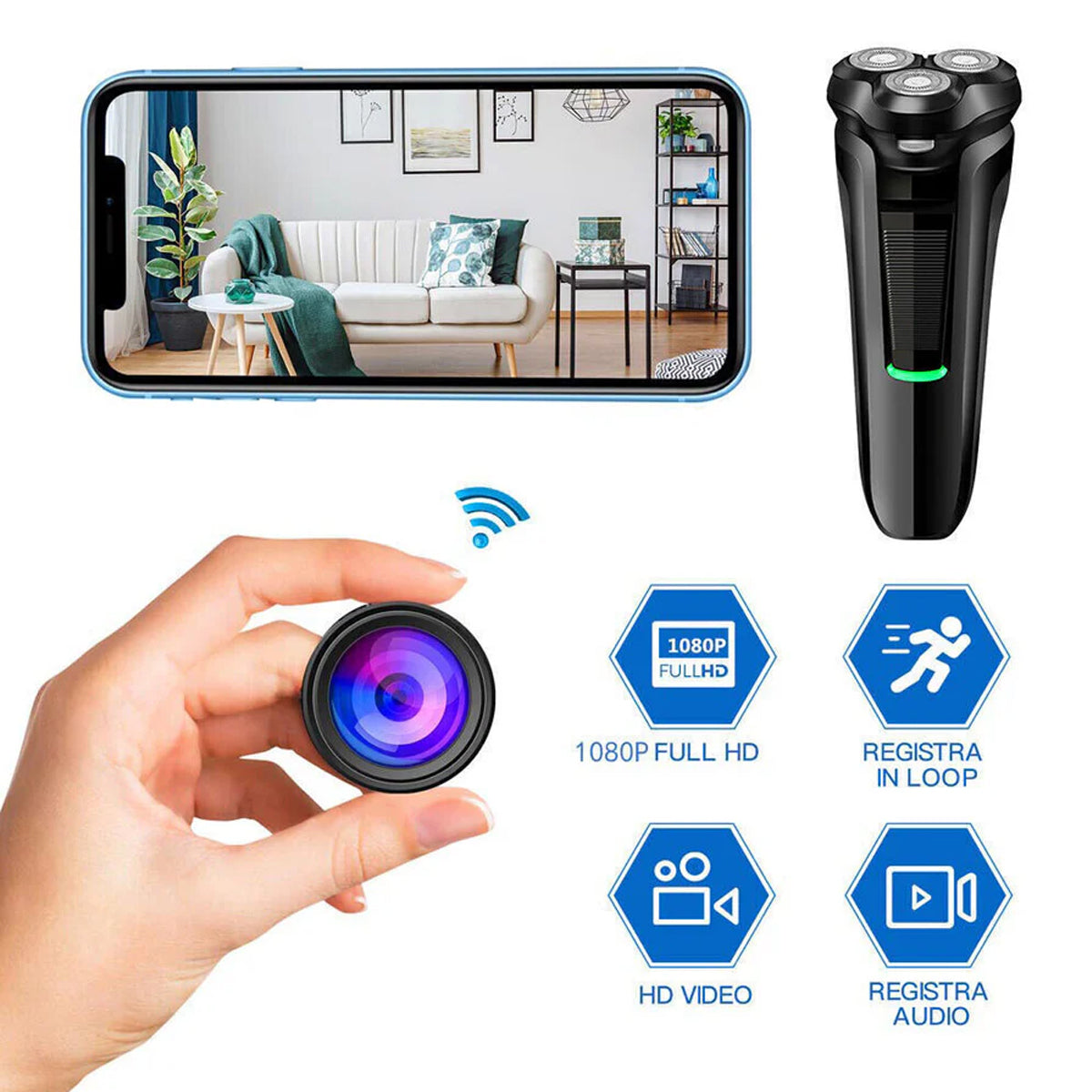 HD1080P WiFi Electric Shaver Hidden Camera - 2-in - 1 Razor with Mini HD Security Cam