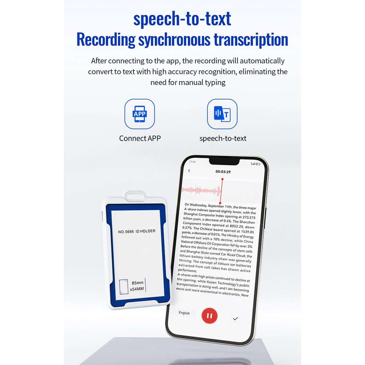 Work ID Badge Voice Recorder with App – Chest-Worn Smart Recording Badge